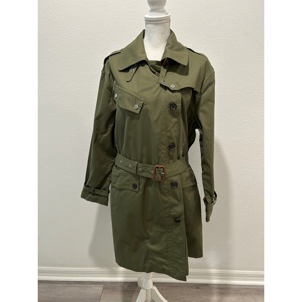 Lauren Ralph Lauren Womens Olive Green Belted Trench Coat Jacket Size 14 NEW